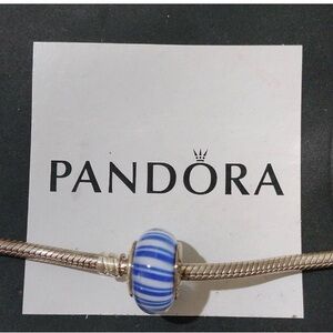 Pandora Retired Blue Striped Murano Glass Charm Bead Rare
